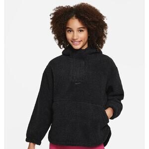 Nike Black high pile Fleece Big Kid Therma-FIT pull over jacket size medium New